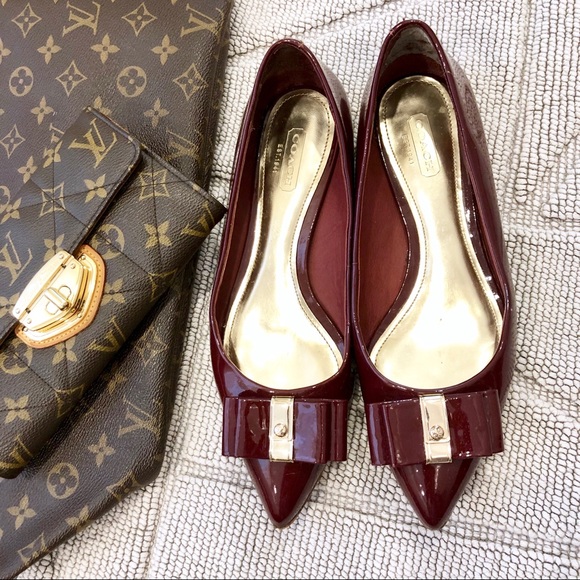 Coach Deep Cherry Red Patent Bow Flats 6 - Picture 3 of 8